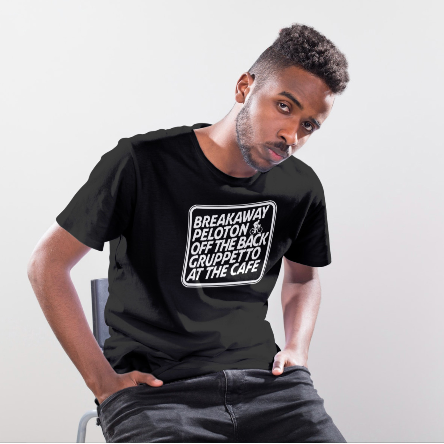 model with Race Position tee